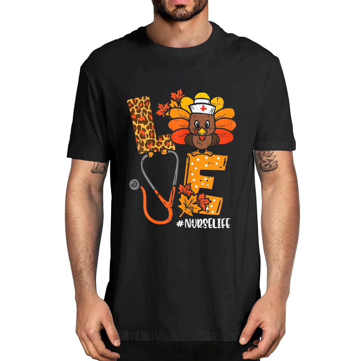 

Fashion Unisex 100% Cotton Love Turkey Thanksgiving Nurse Life Fall Scrub Top Women Men T-Shirt Gifts Casual Clothing Tee