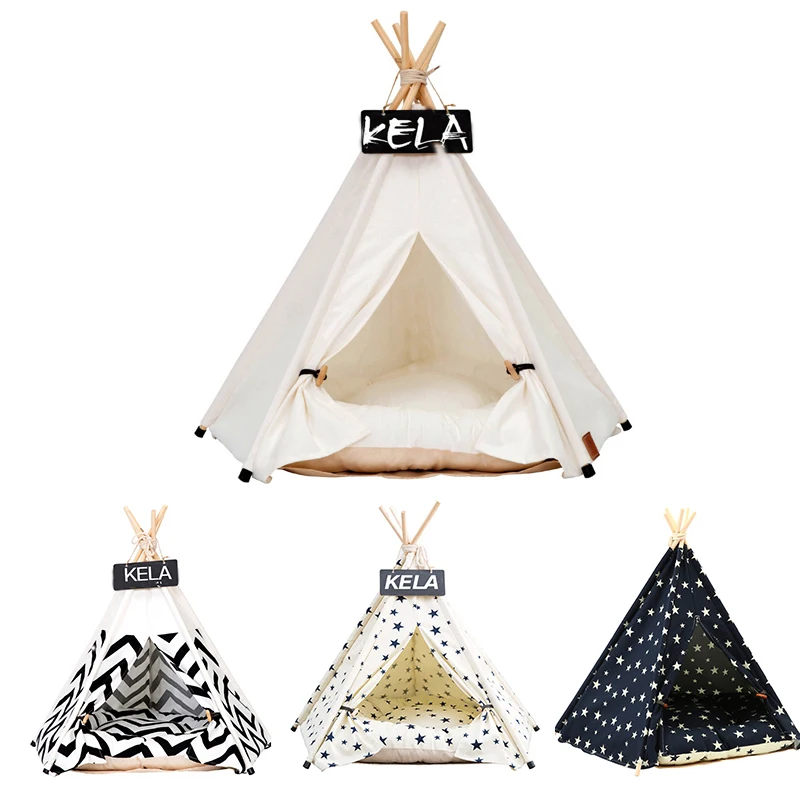 Переносной палаточный домик для животных из льна с матрасом - внутри и наружу, для собак, котят и щенков, моющийся.