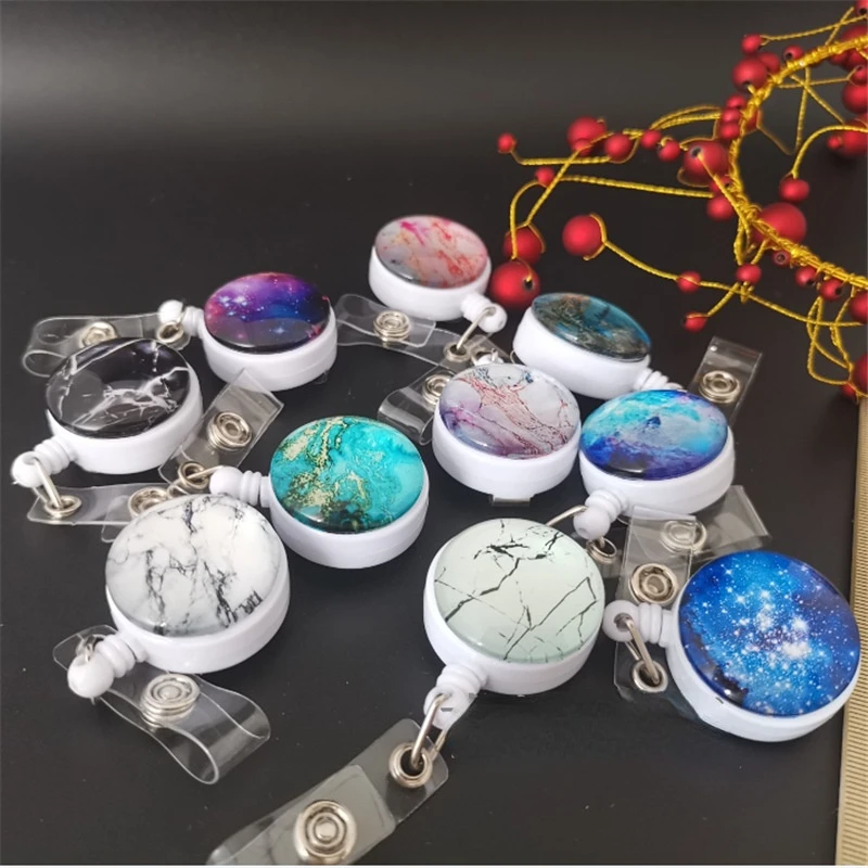 

1PC Creative Starry Sky Marble Pattern High Quality Retractable Nurse Badge Reel Clip Cute IC ID Card Badge Holder