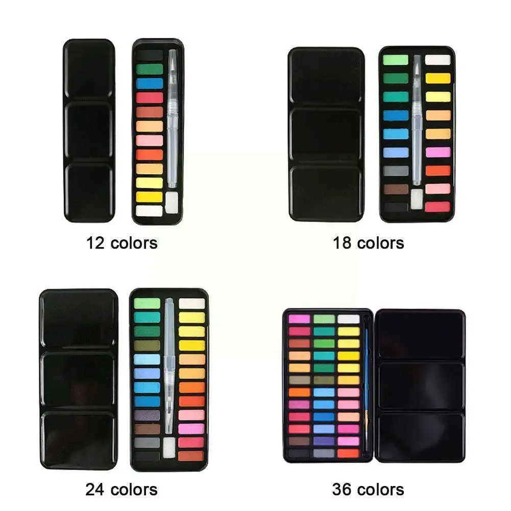 

12/18/24/36 Colors Watercolor Paint Set Portable Metal Color Kids With Box Art Brush Professional School Supplies Water Y2y8