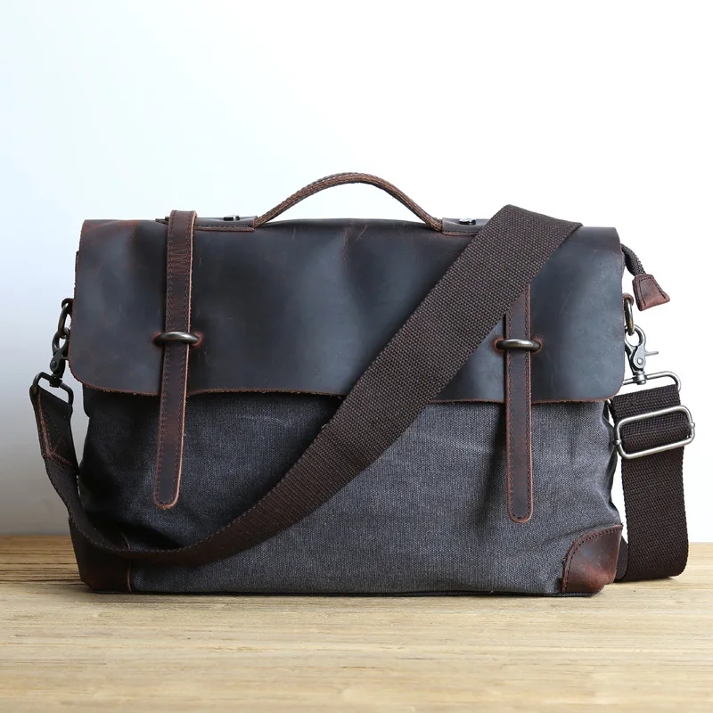 

GPR 100% Genuine Cowhide Leather Man Laptop Bag Retro Briefcase Canvas Messenger Bag Men Sling Bags Male Shoulder Bag