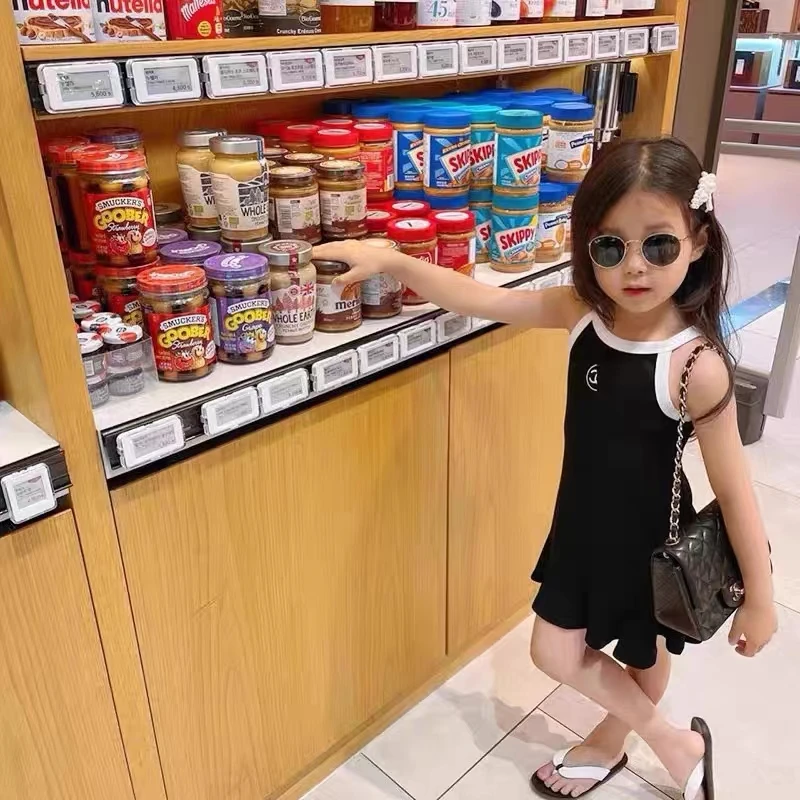 

Mi Do Do 2022 Summer New Baby Girls Cotton Stretch Pit Strip Ruffle Camisole Dress Children Casual Sleeveless Dress Kids Clothes