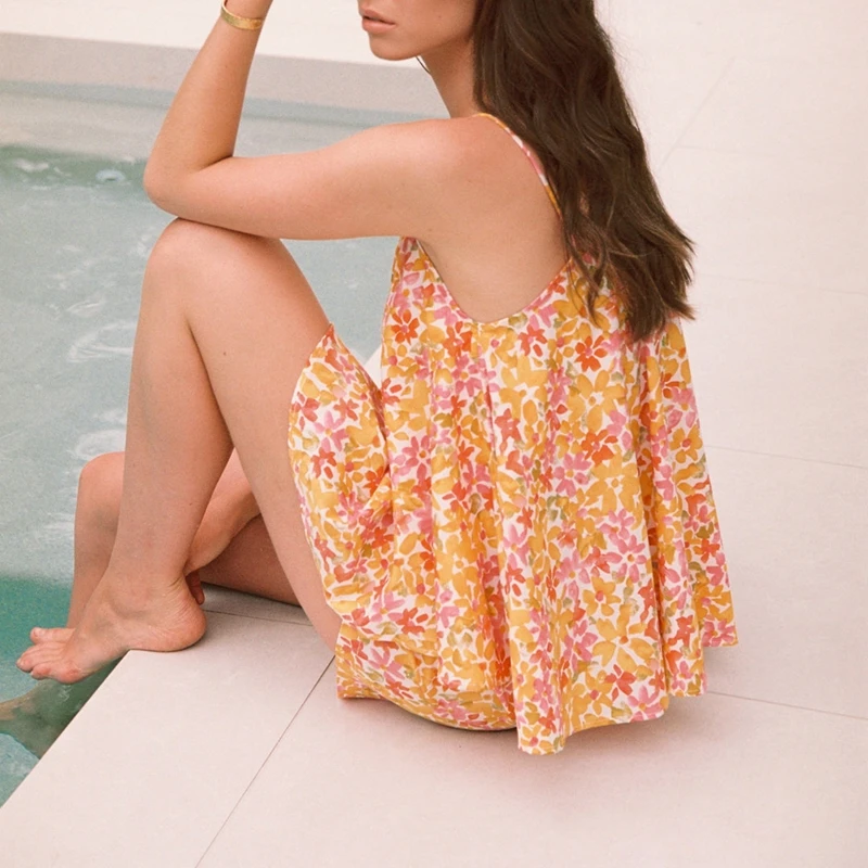 Женская одежда топ на бретельках с цветочным принтом и шорты для сна пижамный