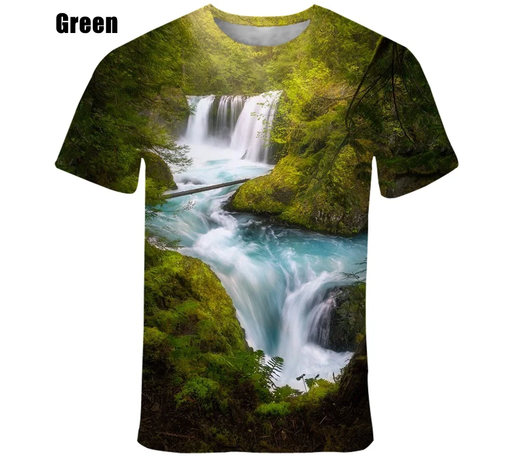 

2022 новая мода водопад пейзаж 3D печатная Мужская Женская футболка повседневные футболки Индивидуальные хипстерские футболки