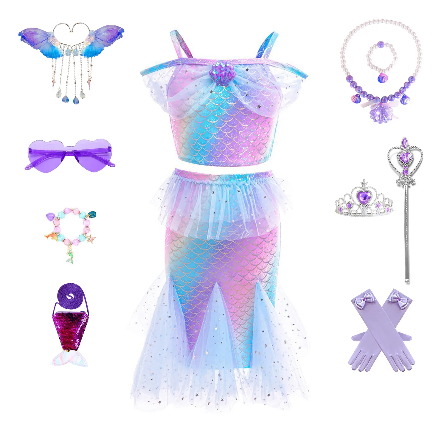 Блестящее платье принцессы Русалки Ариэль для маленьких девочек косплея на