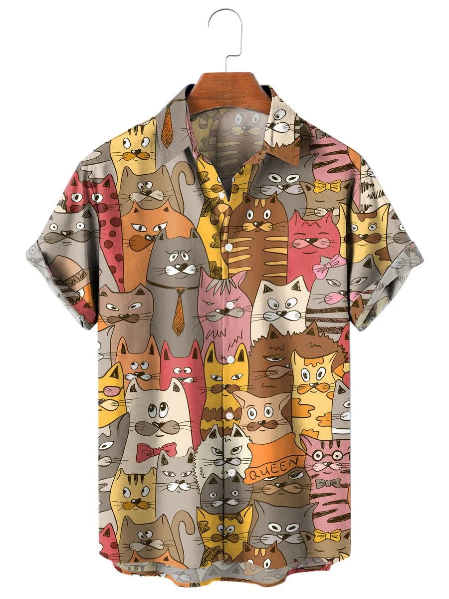 Men's shirt Hawaiian short sleeved fashionable printed shirt dazzling large social cartoon image Flower Street casual luxury clo