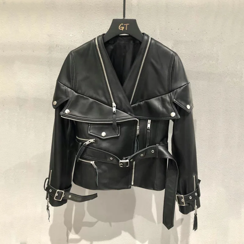 

Женская короткая куртка из натуральной кожи, с V-образным вырезом