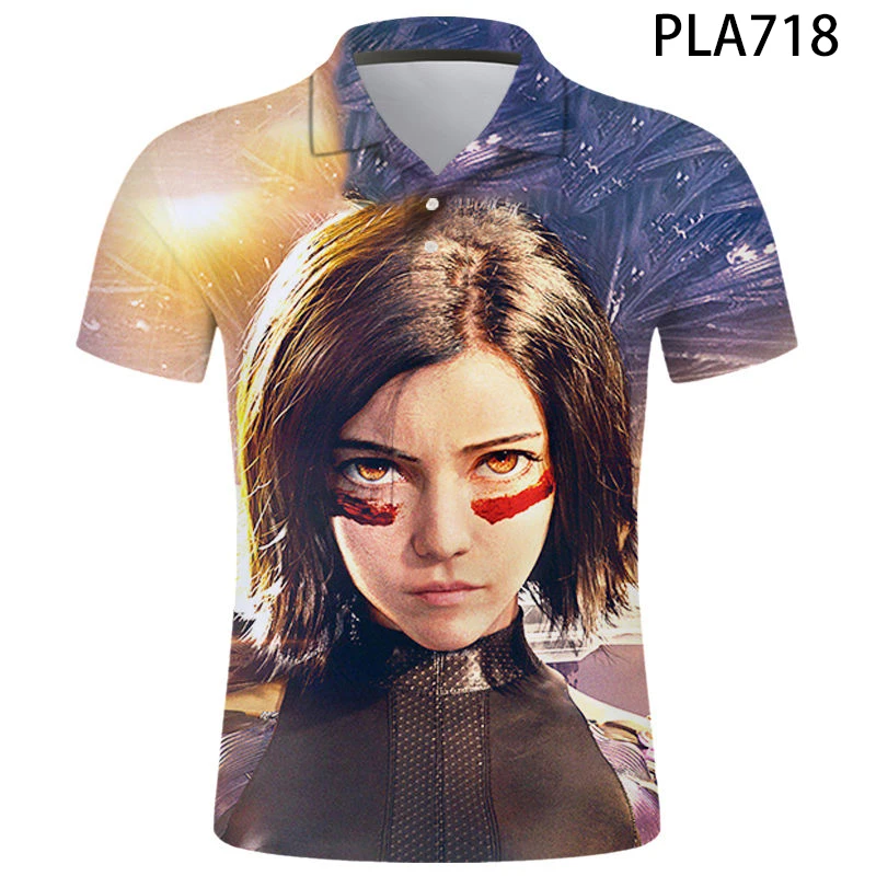 

Alita Battle Angel Ropa De Hombre Fashion Casual Summer Short Sleeve 3D Printed Comics Men Shirts Streetwear Cool Polo Homme