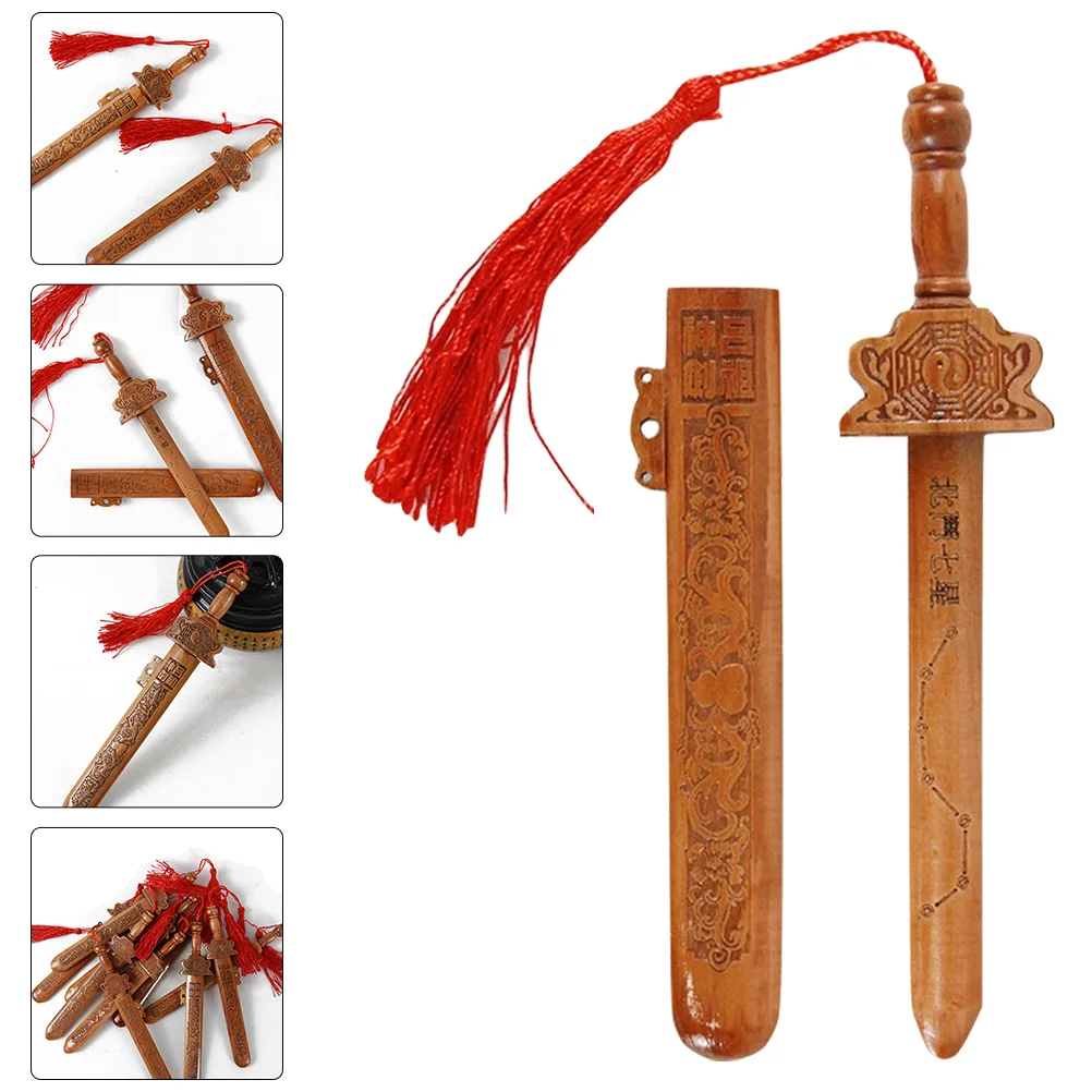 

Wooden Decor Chinese Shui Feng Dragon Carved Decoration Kids Hanging Exorcism Saber Knight Play Pretend Decorative Knights Toy