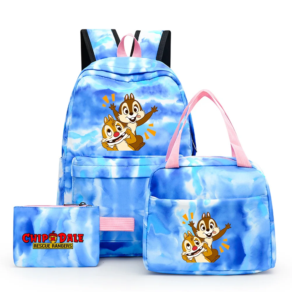 3pcs Disney Chip n Dale Colorful Backpack with Lunch Bag Rucksack Casual School Bags for Student Teenagers Sets