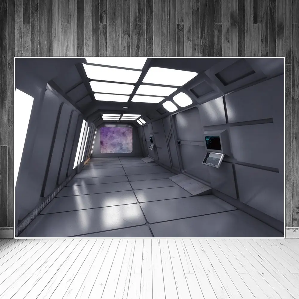 

Universe Spaceship Backdrops Photography Decors Interior Scene Gray Wall Floor Custom Kid Photobooth Photo Backgrounds Props
