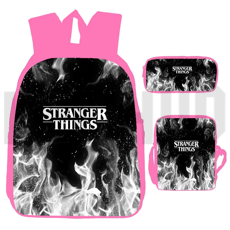 

Fashion 3 Pcs/Set Stranger Things Season 5/6 Backpack Anime 3D Print Teenager Laptop Pink Book Bag Schoolbags Back To School