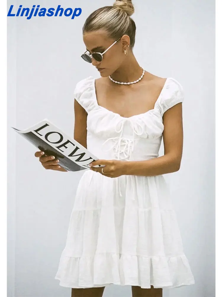 

Женское Короткое платье из хлопка и льна, однотонное облегающее праздничное платье мини без рукавов с квадратным вырезом, лето 2022514