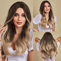 onenonly long wavy womens wigs omber brown blonde wig natural daily synthetic wigs heat resistant fiber hair