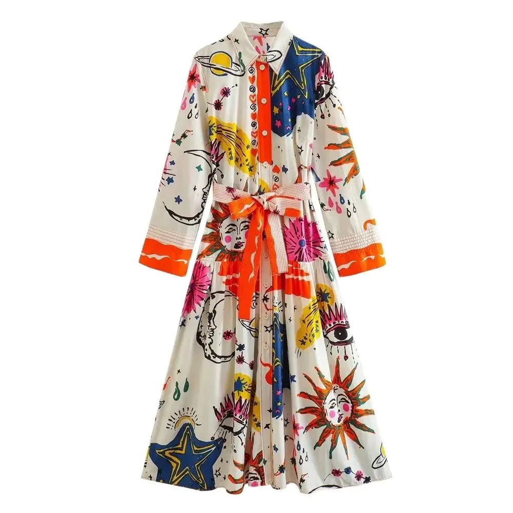 

Платье-рубашка женское Плиссированное с длинным рукавом, воротником и поясом