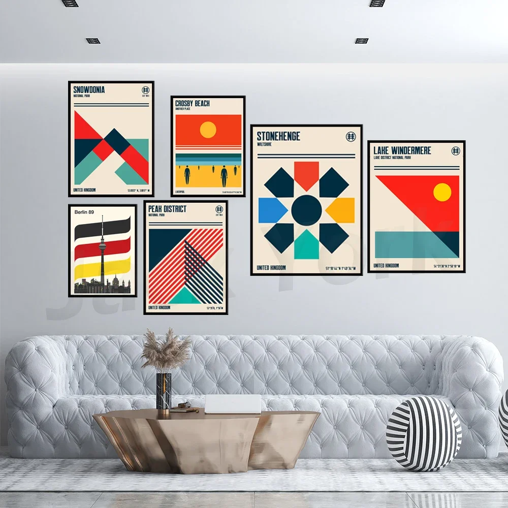 Yorkshire Dales Crosby Beach Brixton Lake Windermere Stonehenge Berlin Retro Travel Poster | Minimalist Bauhaus Art Print