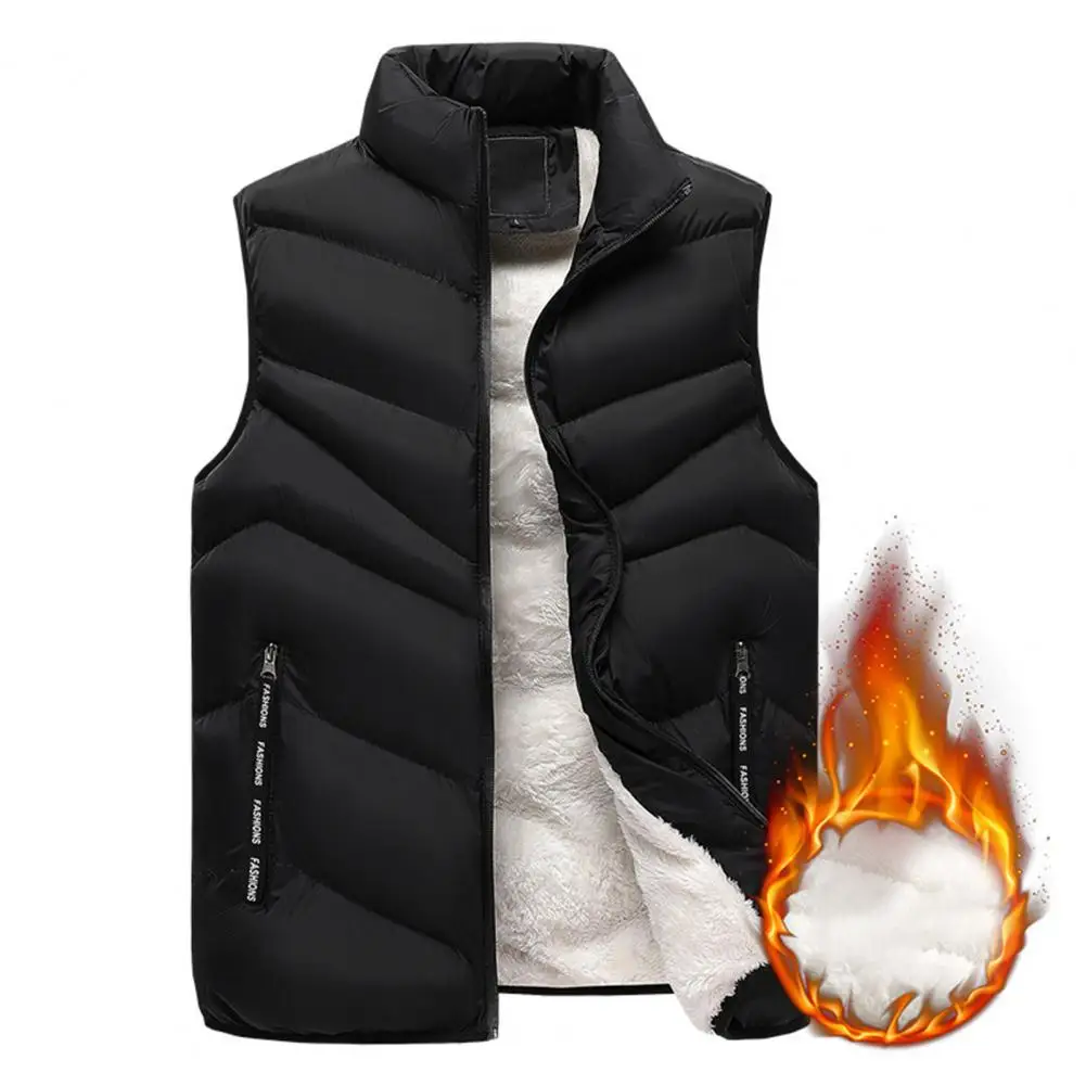 

Men Vest Jackets Sleeveless Thermal Vests Casual Coats Male Plush Lining Solid Color Stand Collar Warm Vest Waistcoat chaquetas