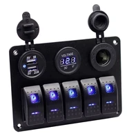 5 gang rocker switch panel on off led light switch with 3 1a usb digital voltmeter cigarette lighter socket