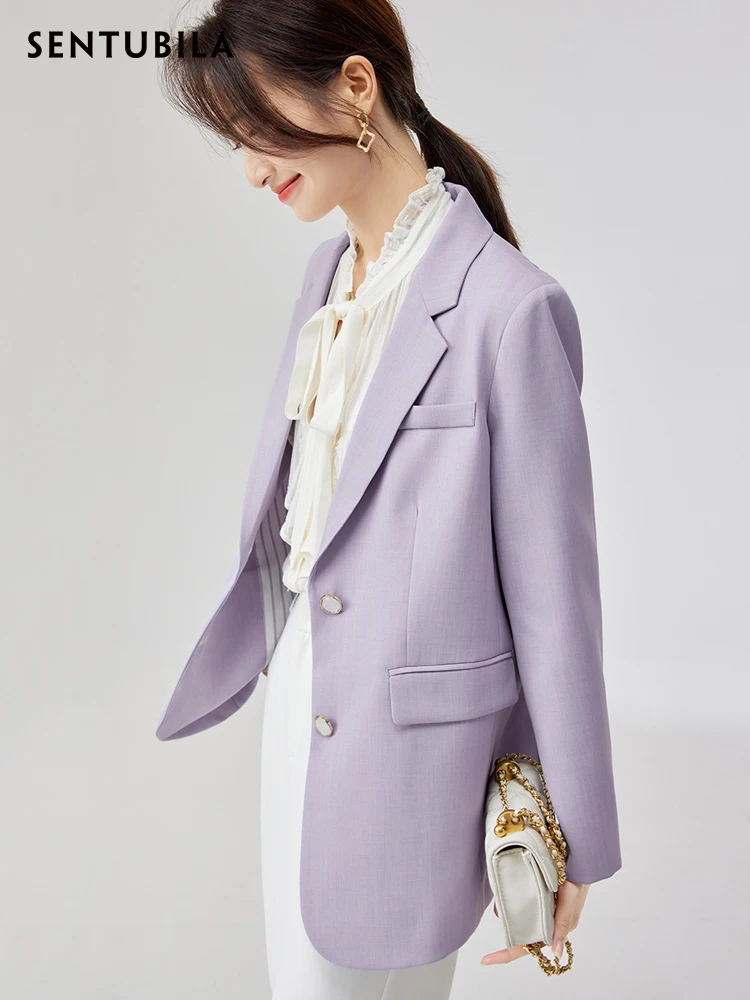 

Sentubila Purple Blazer Jacket Notched Collar Office Lady Coat Female 2023 Single Breasted Business Blazer Jacket 121X40972