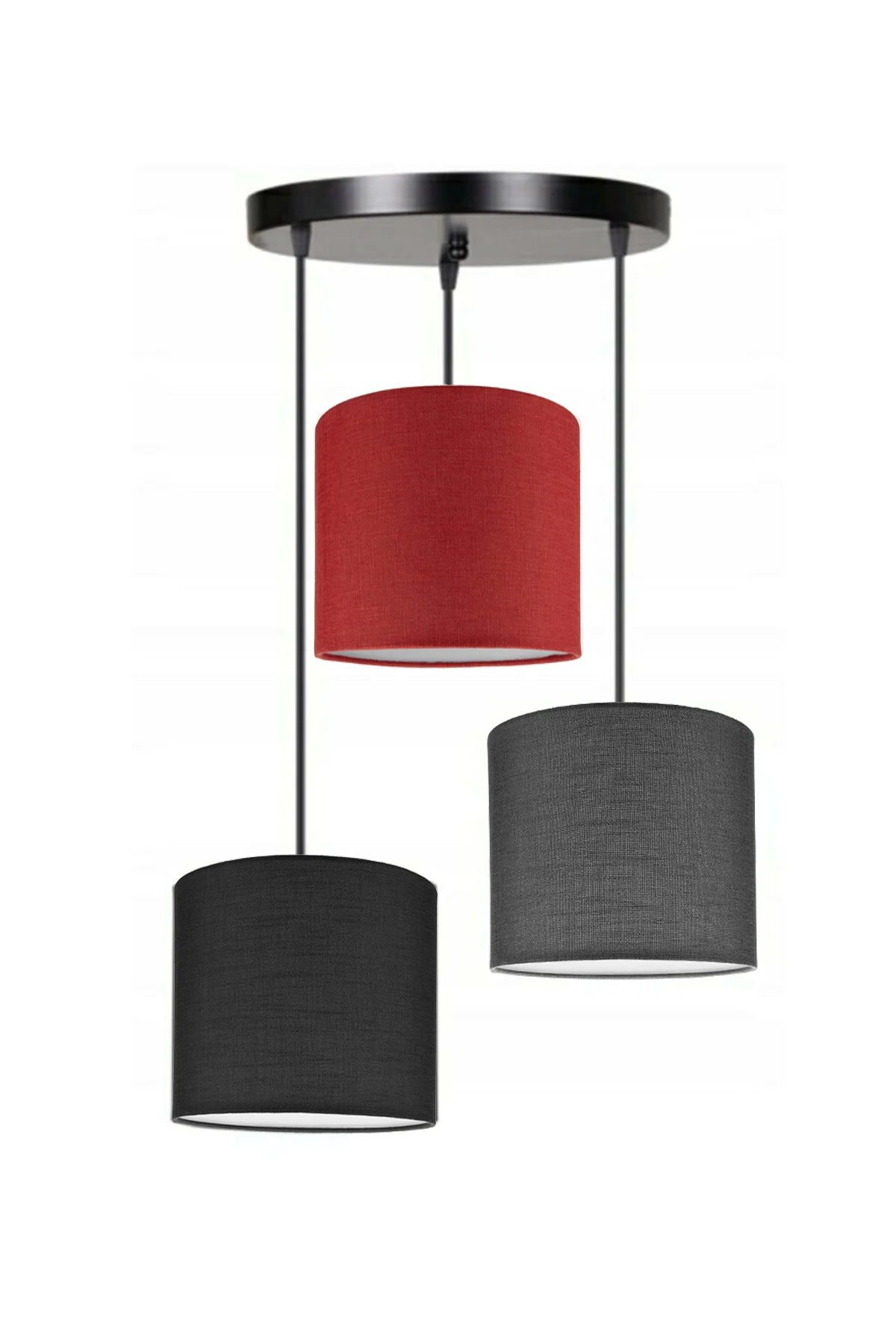 3 Heads Black Red Dark Gray Cylinder Fabric Lampshade Pendant Lamp Chandelier Modern Decorative Design For Home Hotel Office Use