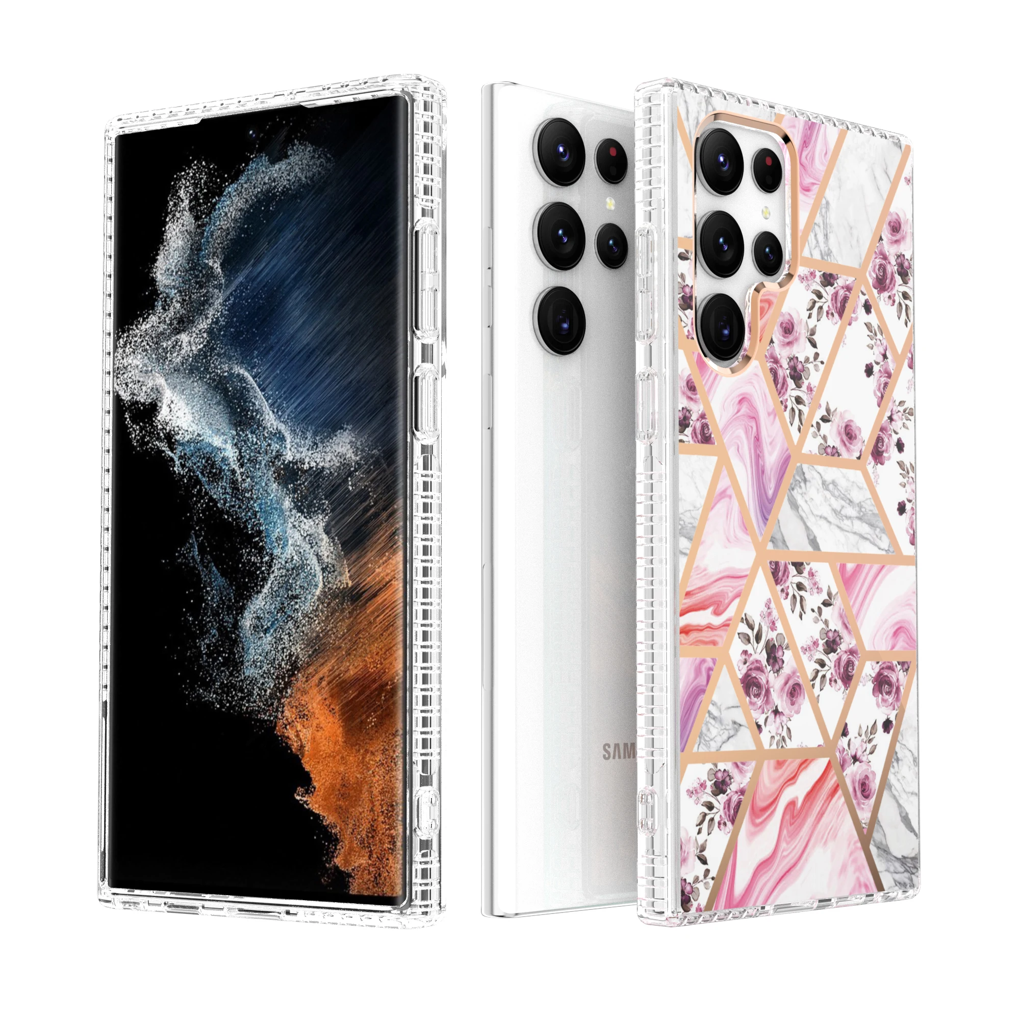 

S23 Ultra Case Shockproof Armor Case For Samsung Galaxy S21 Ultra S22 Plus A33 A53 A52 A32 Glitter Flowers Silicone Phone Cover