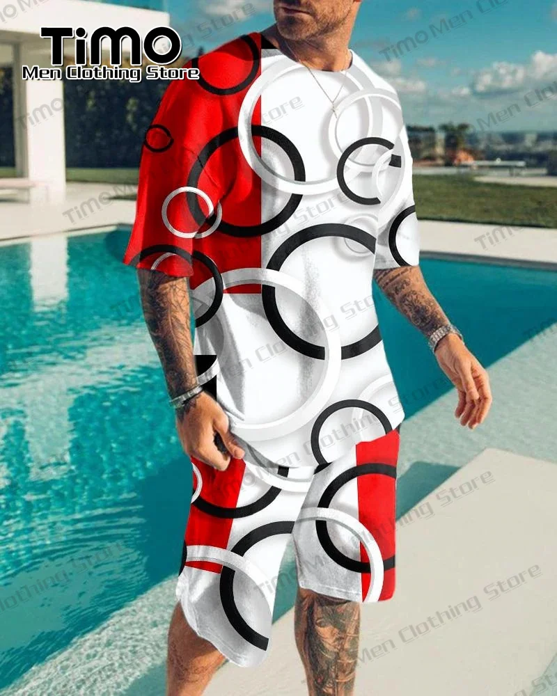 2023 New Men's Printed T-shirt Set Street Fashion Trend Casual Clothing Loose Oversized T-shirt+Shorts Set Men's 2-Piece Set