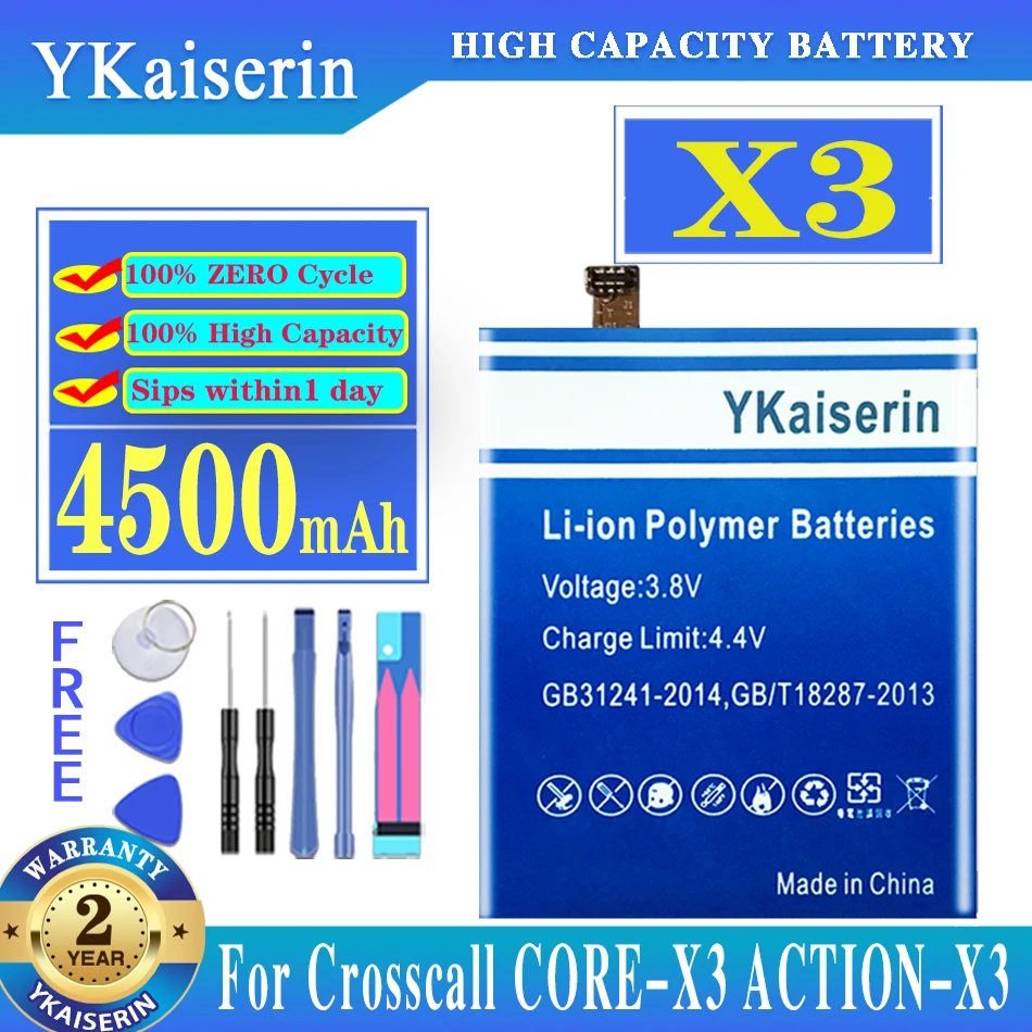 

YKaiserin Battery For Crosscall CORE-X3 ACTION-X3 Cell Phone X3 X 3 4500mAh Battery Batteria + Free Tools