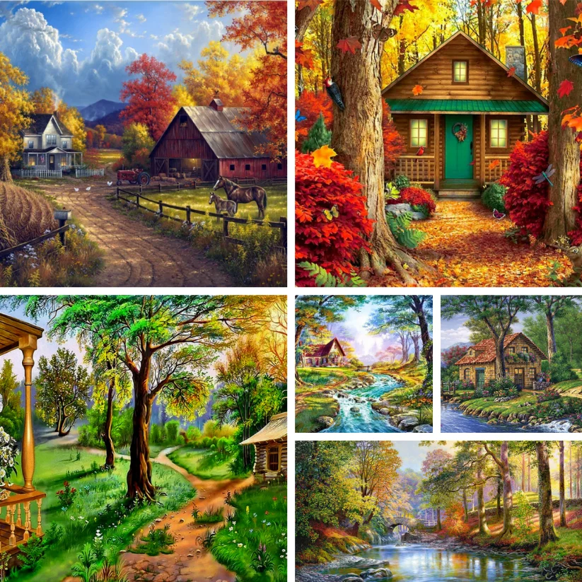 

Алмазная живопись 5D "сделай сам", лесной дом, полная фотокартина, наборы для вышивки крестиком, домашний декор, новое поступление 2023