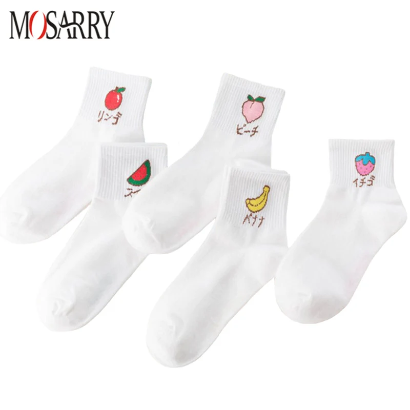 

Korean Japanese Fashion Women Cotton Socks Kawaii Fruit Strawberry Cherry Banana Peach Embroidery College Style Harajuku Socks