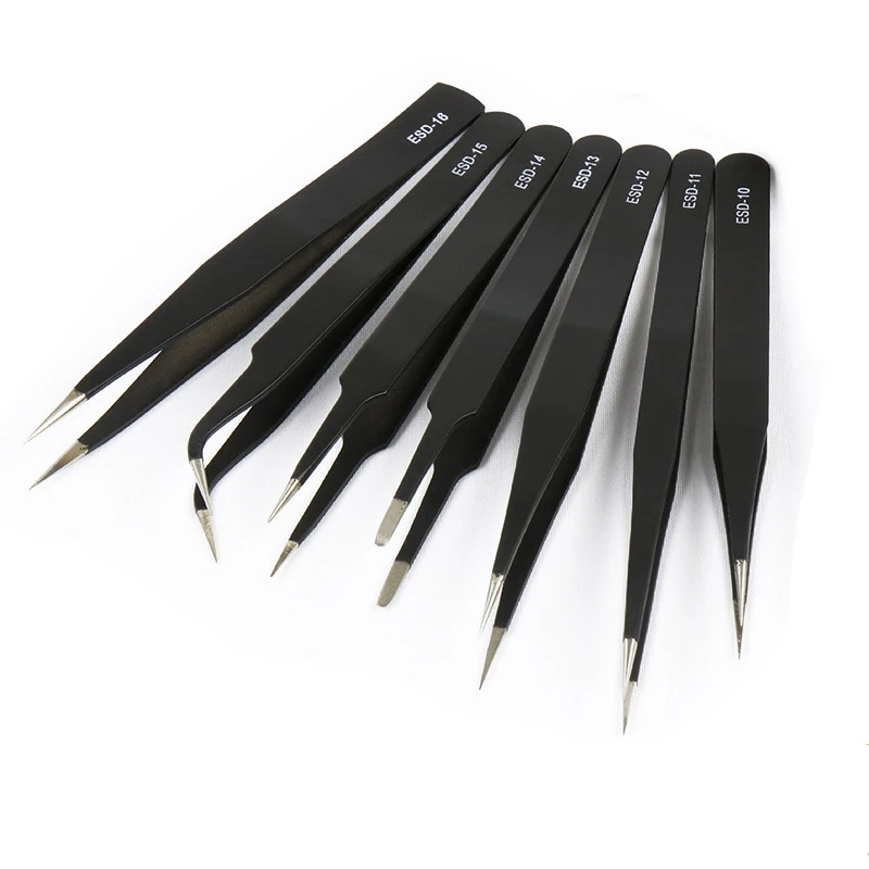 

6Pcs Anti-static ESD Stainless Steel Tweezers Maintenance Tools Industrial Precision Curved Straight Tweezers Repair Tools 2020