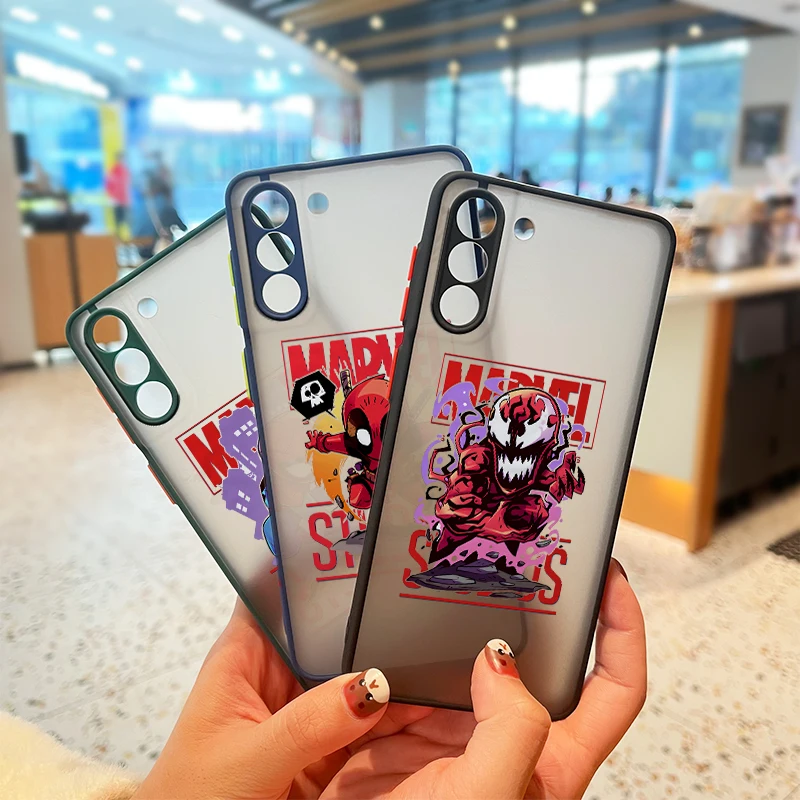 

Cute Spiderman Marvel For Samsung Galaxy S21 S20 FE Ultra S10 Lite S9 S8 Plus 5G Frosted Translucent Soft Phone Case