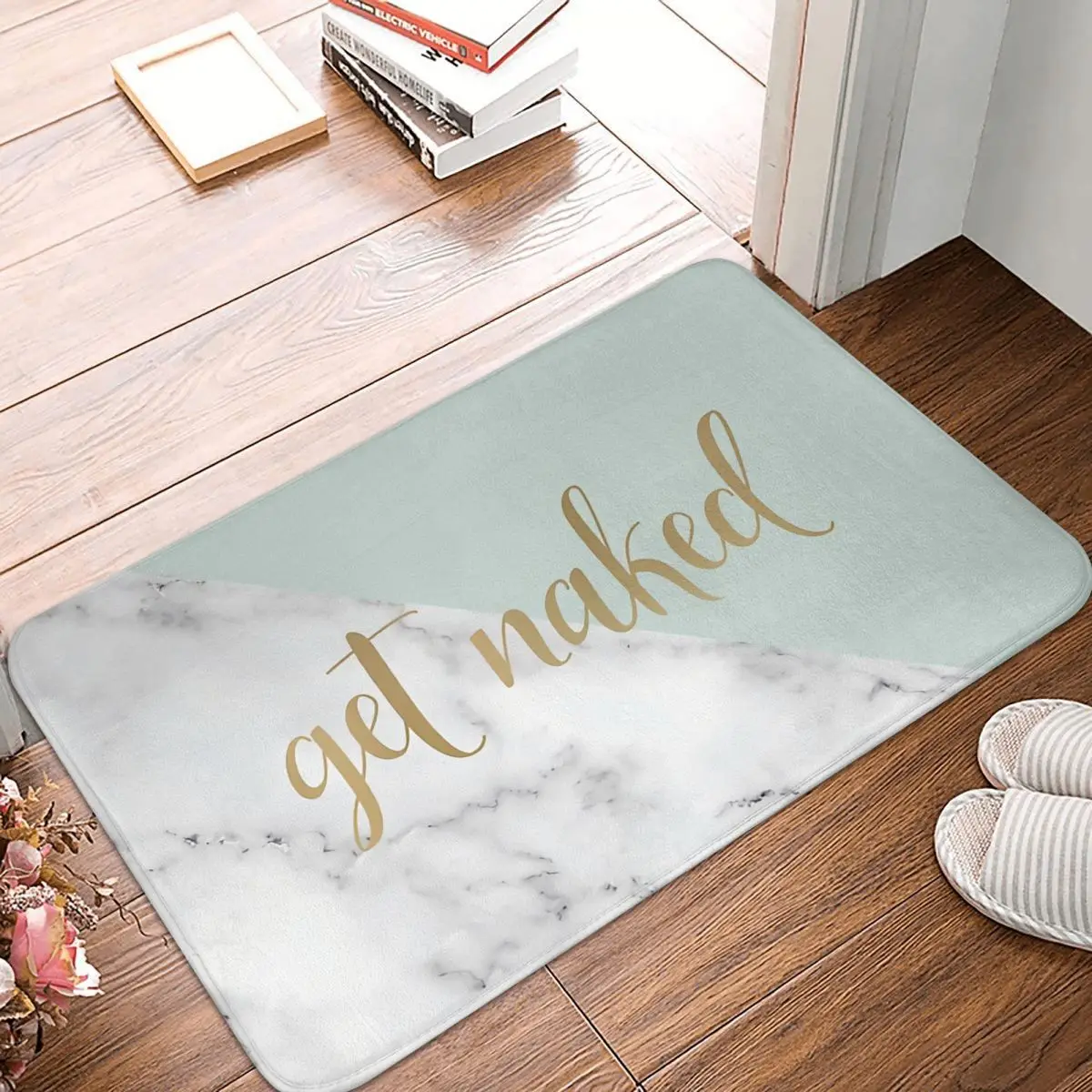 

Get Naked Non-slip Doormat Green Gold Marble Bath Bedroom Mat Prayer Carpet Flannel Modern Decor