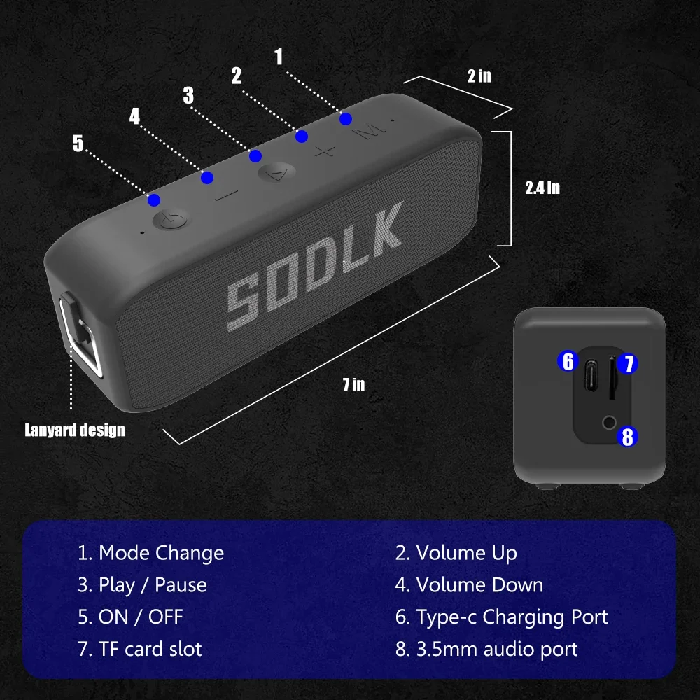 Портативная водонепроницаемая дешевая Bluetooth-колонка SODLK TX5, мини-колонка для диджеев, Bluetooth-колонка для улицы, индивидуальный дизайн, OEM. (art.: 3920da0665fb2) - 3920da0665fb2
