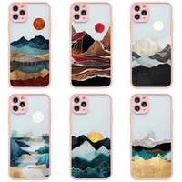 hand painted scenery phone case for iphone 13 12 11 pro max mini xs 8 7 plus x se 2020 xr light pink matte transparent cover