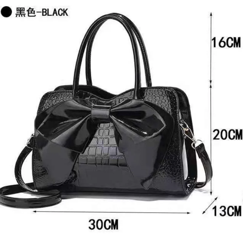 Women's Bow Tie Crocodile Stripe Handbag Luxury Middle-aged Hand Bag Purse Fashion Shoulder Bag Designer Brand Bag женский Bolsa