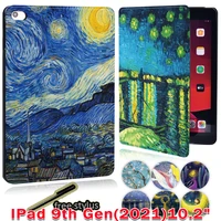 anti fall tablet case for apple ipad 10 2 inch 9th generation 2021 printed painting pattern stand shell cover stylus