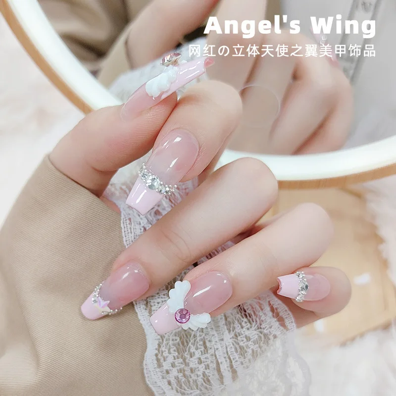 

50pcs White Wings 3D Nail Decorations Kawaii Accessories Moon Stars Charms Nail Crystal Gems Rhinestones Manicure Supplies Parts