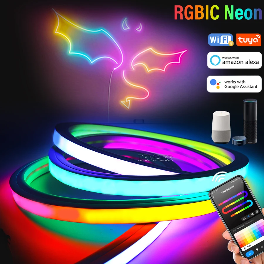 RGB IC LED Neon Rope Light Flexible neon party decoration Music Sync Smart App, 16 Million DIY Colors, function Alexa 2M 3M 5 M