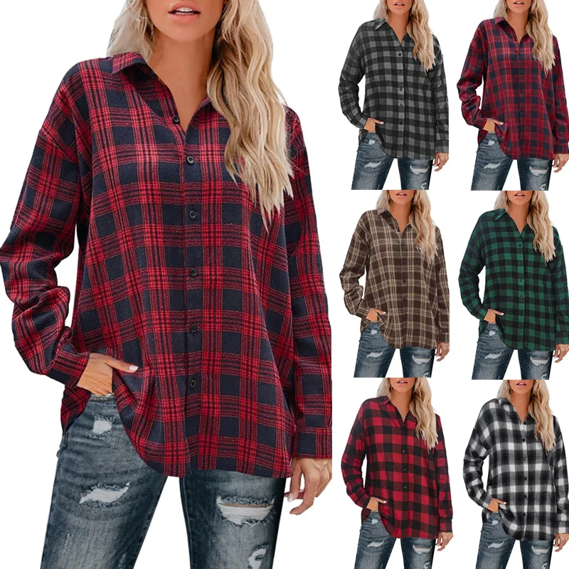 

Casual Plaid Printed Women's Shirt Spring Autumn 2022 New Turn-down Collar Long Sleeve Loose Single Breasted Tops Female Clothes