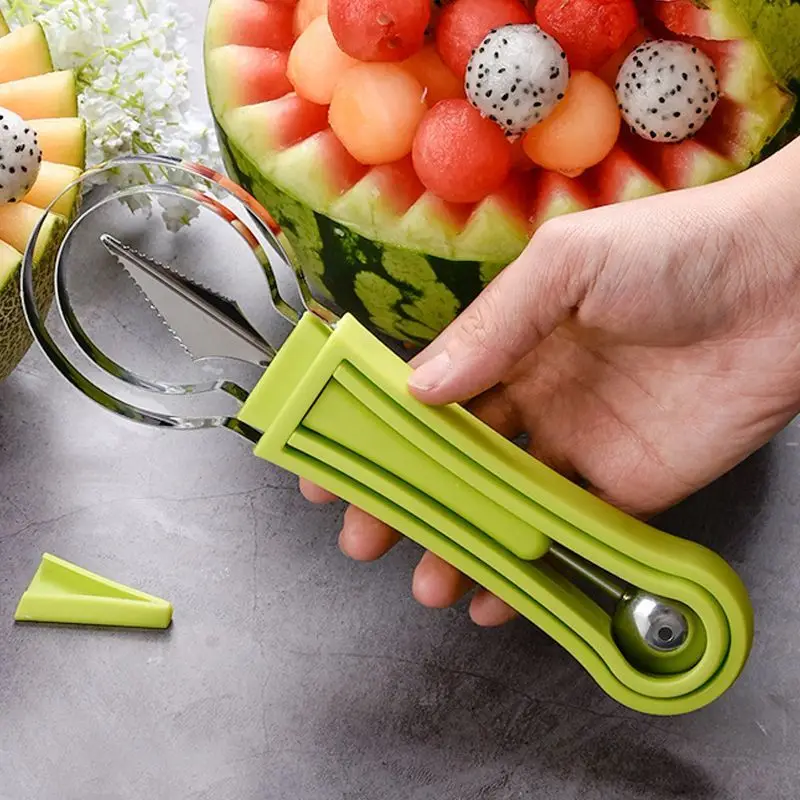 

4 In 1 Fruit and Vegetable Tools Watermelon Slicer Cutter Ice Cream Scoop Fruit Carving Knife Pulp Separator Kitchen Accessories