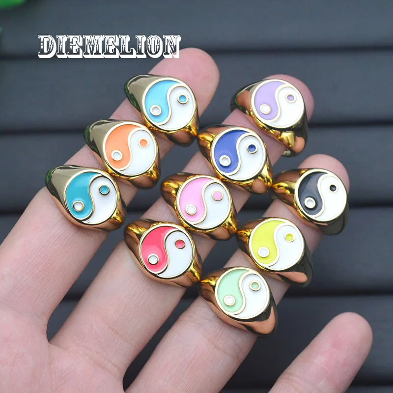 

Colorful Enamel Tai Chi Yin Yang Rings for Women Trendy Vintage Punk Gossip Adjustable Finger Ring Party Jewelry 5pc Per Lot