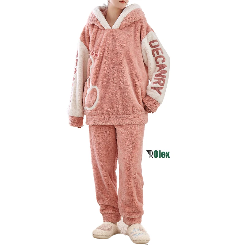 

Зимняя теплая Пижама, Женский пижамный комплект для сна, комплект из двух предметов, ночная рубашка, фланелевая Домашняя одежда, пижама 5XL