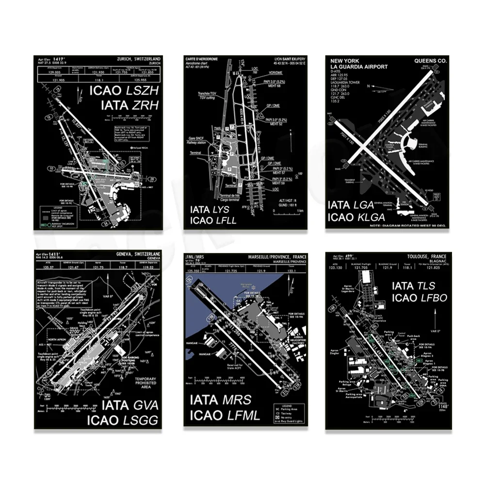 New York LaGuardia Лондон Гатвик Nantes Atlantic Paris Clermont Auvergne Le Bourget постер аэропорта Toulouse Blagnac