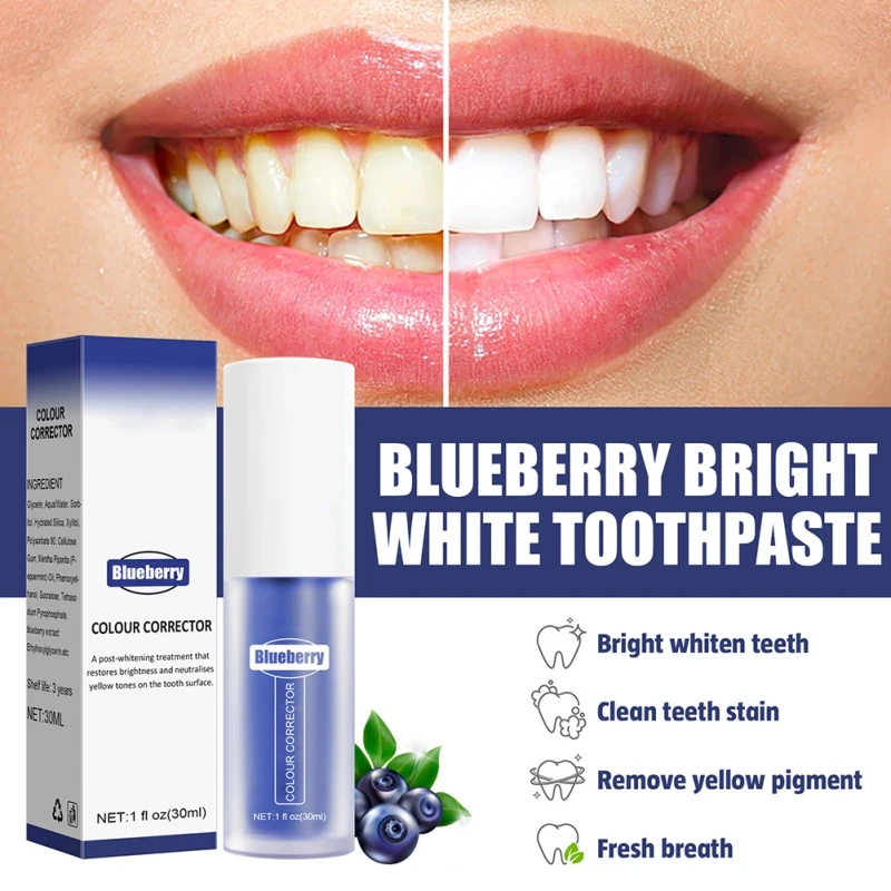 

30ml Passion Fruit Blueberry Toothpaste Teeth Whitening Fresh Breath Oral Hygiene Colour Corrector Stains Sensetive Repair