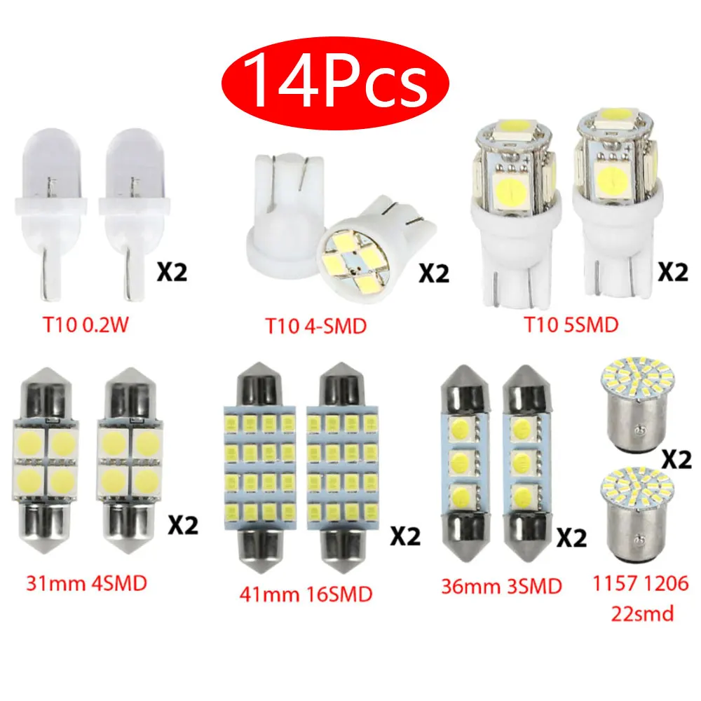 

14Pcs T10 36mm LED Interior Car Accessories Kit Map Dome License Plate Lights