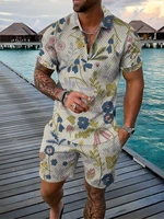 fashion mens suit streetwear retro flower 3d digital printing short sleeve polo shirt shorts suit summer harajuku sportswear