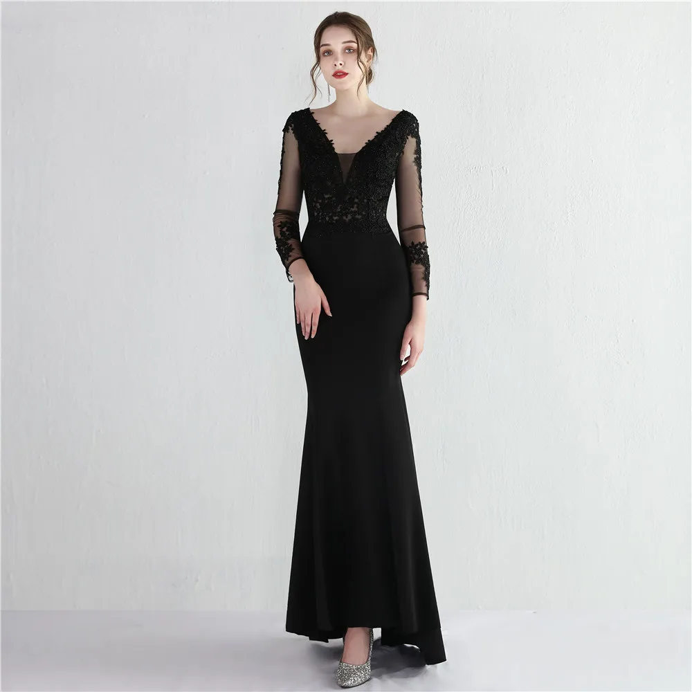

Full Craft Lace Ironing European Drill Toast Dress Long Long Sleeve Slim Sexy Fishtail Skirt Evening Dress Evening Dress