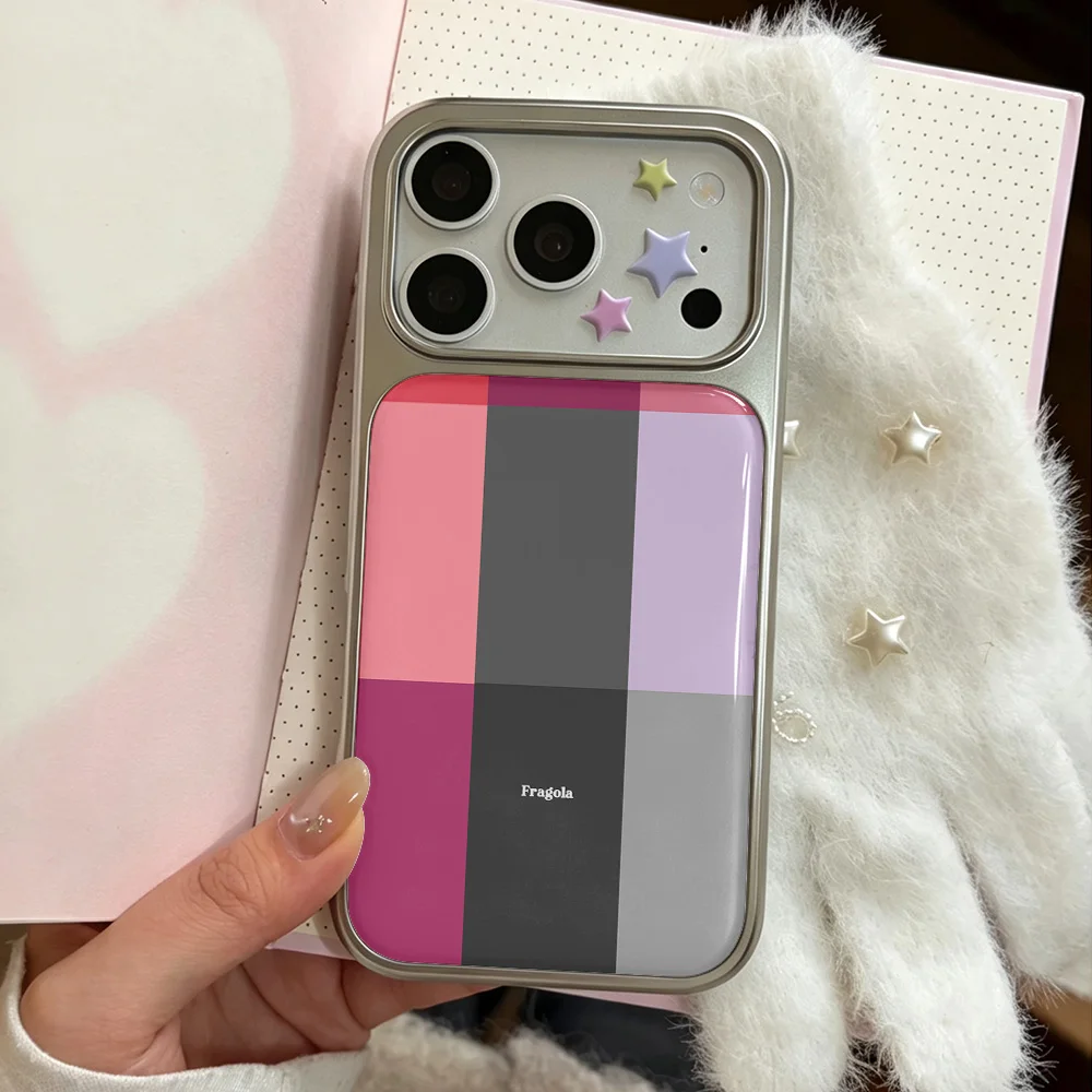 Фото Чехол для iPhone 17 16 15 14 13 12 11 Air Pro Max Plus с цветными блоками, полосками и гальваническим покрытием (эффект капель) №5
