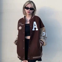houzhou vintage brown jacket women baseball bomber female harajuku grunge jackets punk retro clothing streetwear outwear goth