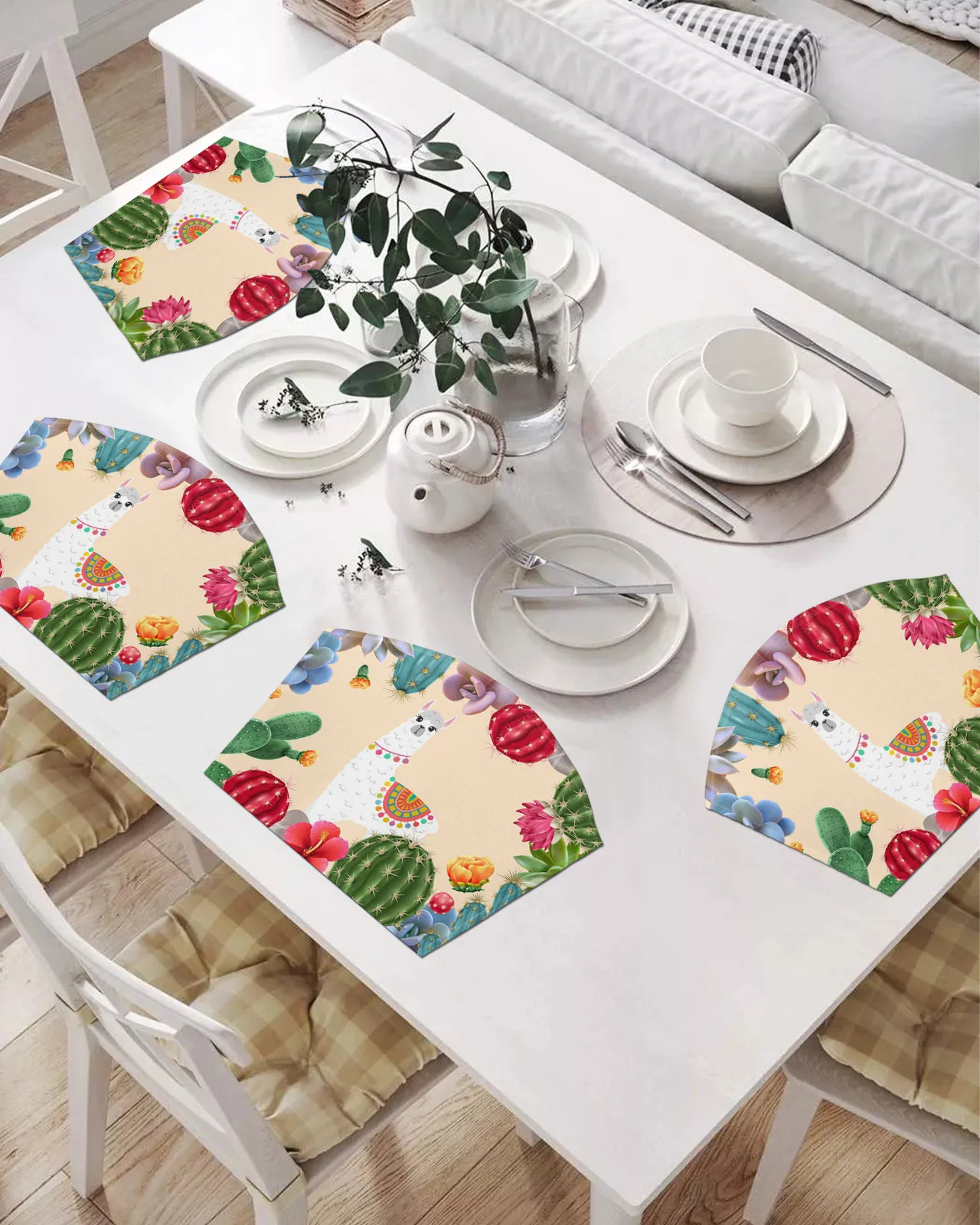 

2/4/6 шт. подставки в форме веера, мультяшный кактус, альпака, тропические растения, коврики для стола, подставки, Рождество, домашний декор, ку...